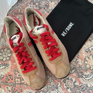 RE/DONE Canvas Suede Sneakers Tan & Red Size 38